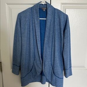 Talbots Heathered Blue Open-Front Shawl Cardigan